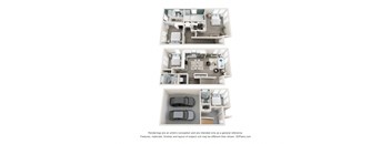 a 3d floor plan of a 3 bedroom apartment