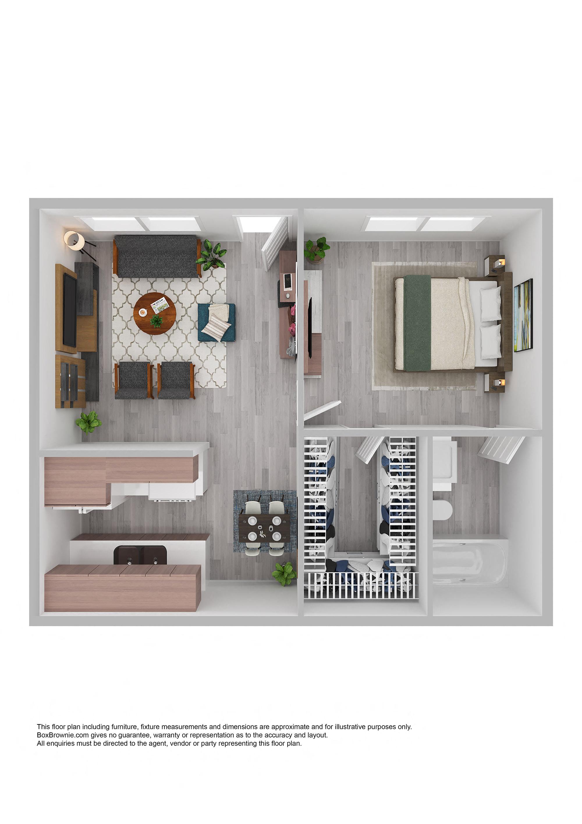 a typical floor plan of a 1 bedroom apartment