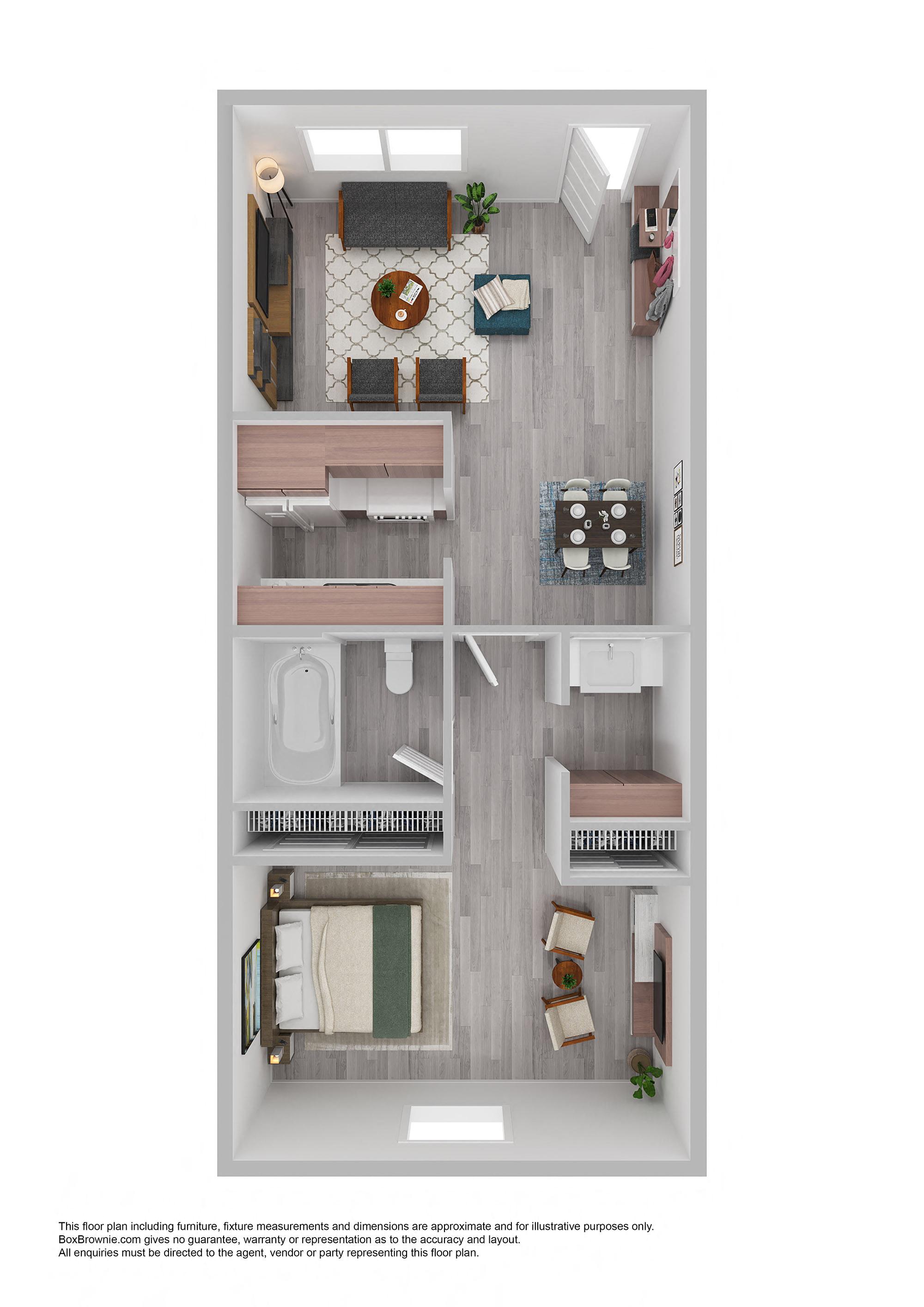 a typical floor plan of a 1 bedroom apartment