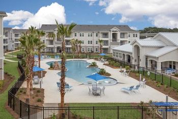 Ariel view of pool and lounge area