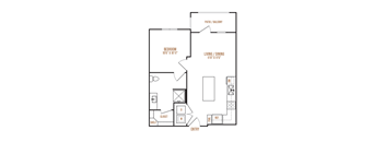 A floor plan of a house with a bedroom, living/dining area, and a closet.