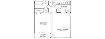 1 Bedroom/1 Bathroom Floor Plan