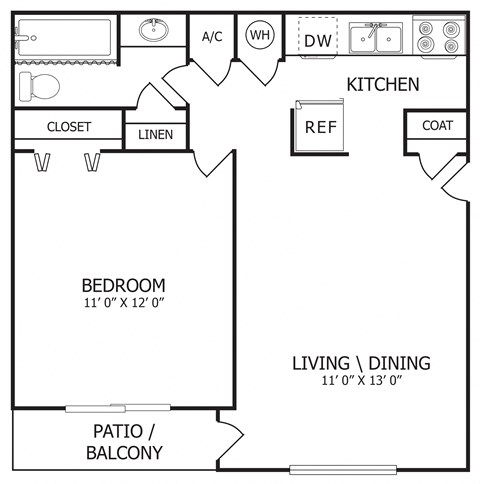 1 Bedroom/1 Bathroom Floor Plan