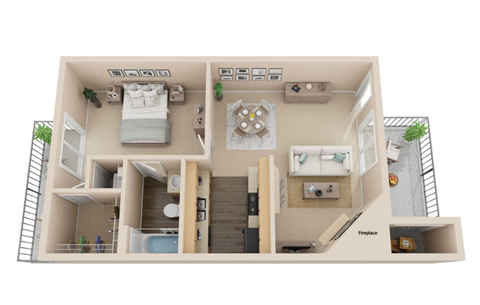 a floor plan of a studio apartment with a balcony