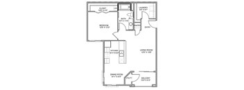A floor plan of a house showing the layout of the rooms.