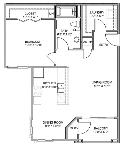 A floor plan of a house showing the layout of the rooms.