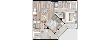 A floor plan of a house with a study, kitchen, pantry, bath, and bedroom.