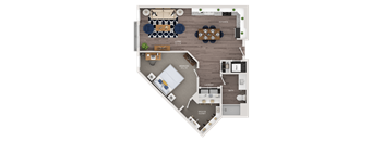 A floor plan of a house showing a living room, kitchen, bedrooms, bathrooms, laundry, and a walk-in closet.