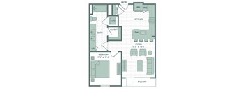 a floor plan of a bedroom apartment with a bathroom and closet