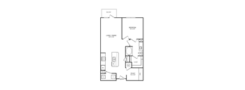 A floor plan of an apartment with a living room, dining room, kitchen, study, and two bathrooms.