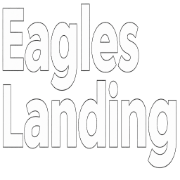 The image shows the words "Eagles Landing" in white text on a green background.