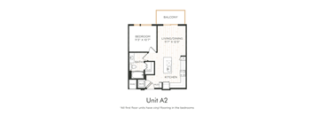 A drawing of a floor plan for Unit A2 shows a bedroom, bathroom, living/dining area, and kitchen.
