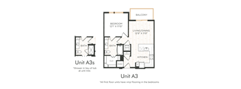 A drawing of a floor plan for a unit labeled A3s.