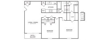 2 Bedroom/2 Bathroom Floor Plan
