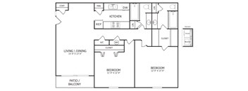 2 Bedroom/2 Bathroom Floor Plan