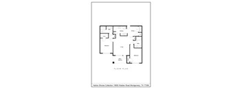 A floor plan of a house with a kitchen, dining room, living room, and two bedrooms.