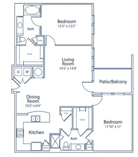 A floor plan of a house with a living room, dining room, kitchen, and three bedrooms.