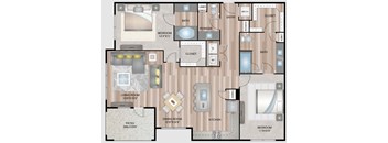 A floor plan of a house with a living room, dining room, kitchen, and multiple bathrooms.