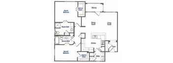 A floor plan of a house with a master bedroom, two bathrooms, a dining room, a kitchen, a foyer, and a utility room.