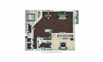 A floor plan of a house with a kitchen, living room, and two bedrooms.