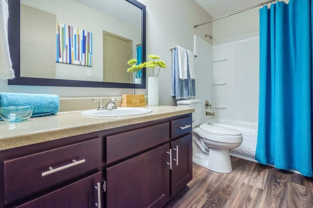 a bathroom with a sink toilet and bathtub