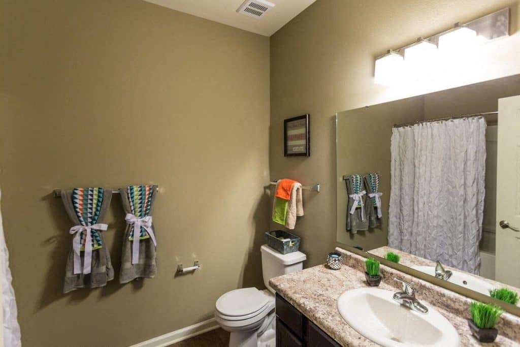 a bathroom with a sink toilet and a mirror