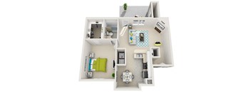 a bedroom with a bed a mirror and a sink