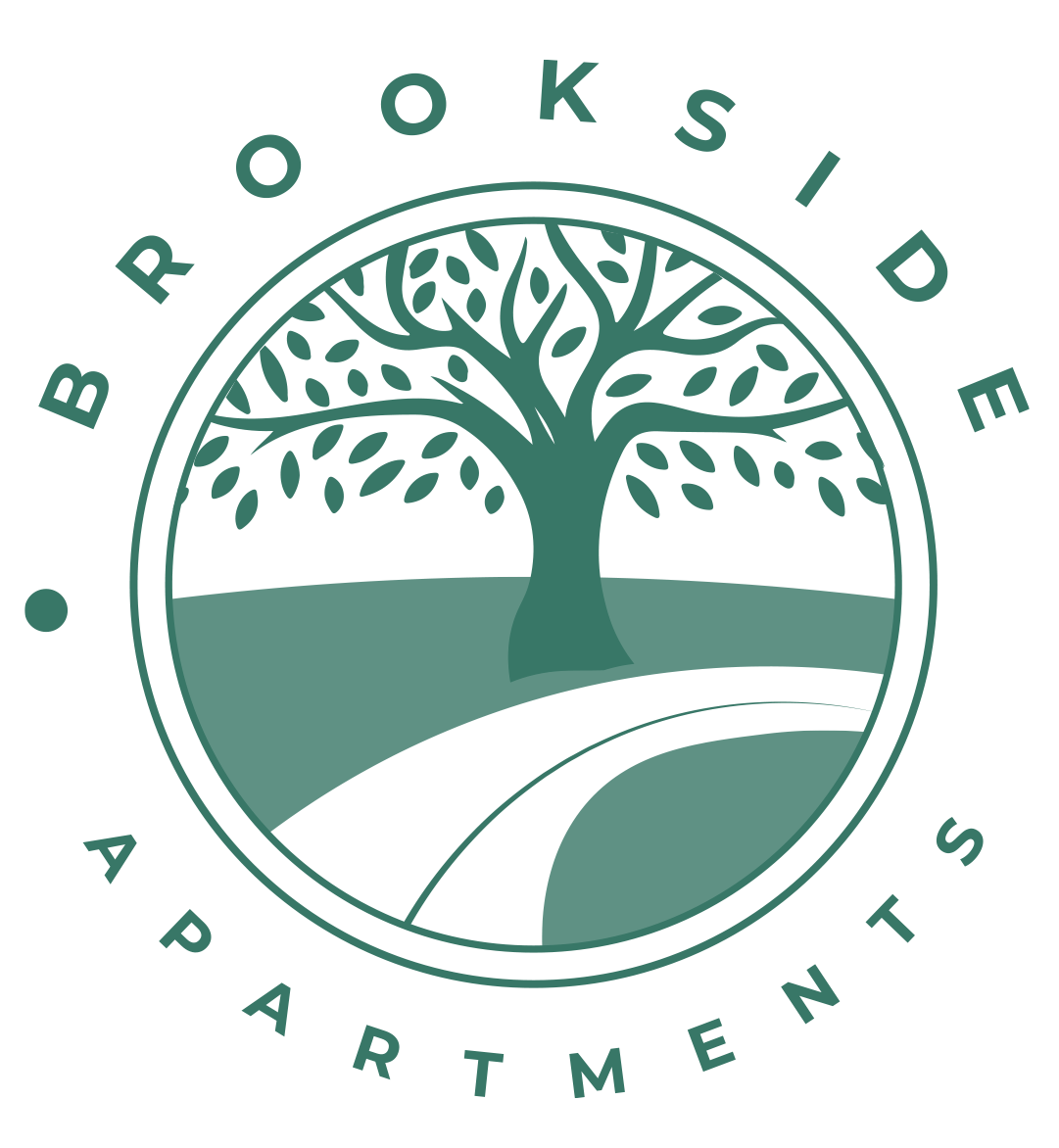 Brookside Apartments logo with a tree in the center.