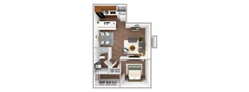 a stylized floor plan of a 1 bedroom apartment