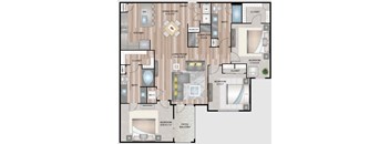 A floor plan of a house with a kitchen, living room, dining room, and multiple bedrooms.