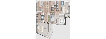A floor plan of a house with a living room, dining room, kitchen, and multiple bedrooms.