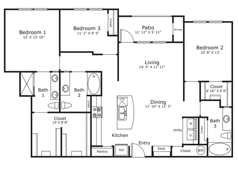 a floor plan of a bedroom apartment
