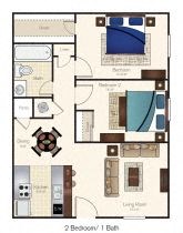 the floor plan of a small house with some furniture