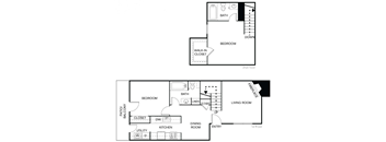 A diagram of a two-story house with labeled rooms.