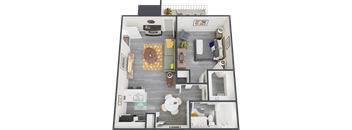 a 3d rendering of our 1 bedroom apartment at princeton court apartments in dallas