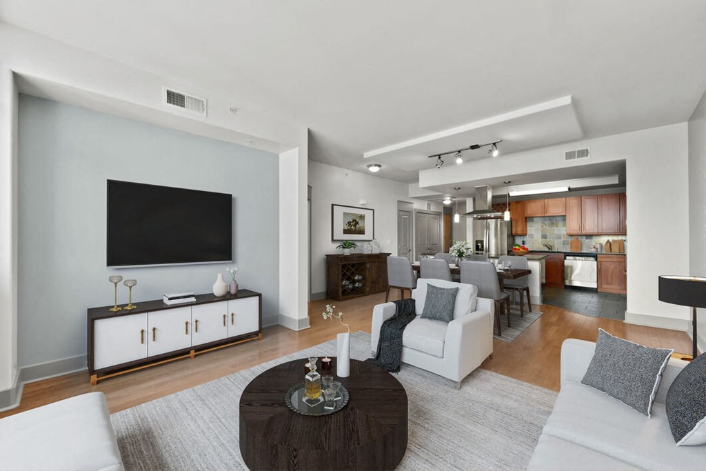 a living room with a couch and a coffee table