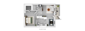 a floor plan of a bedroom with a bathroom and a living room