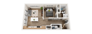 a bedroom with a bed and a desk