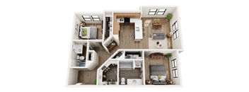 a 3d floor plan of a house with a bedroom and a living room
