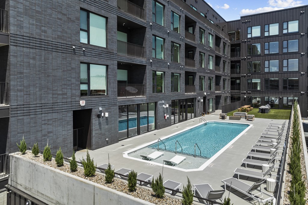 a swimming pool in the middle of a building
