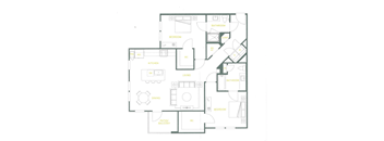 A floor plan of a house with a kitchen, living room, dining room, and multiple bedrooms.