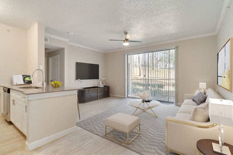 a living room with a couch and a table