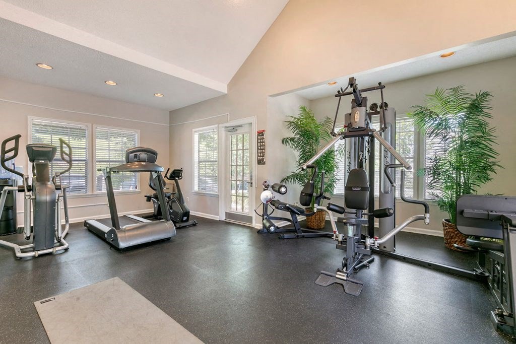 a home gym with exercise equipment