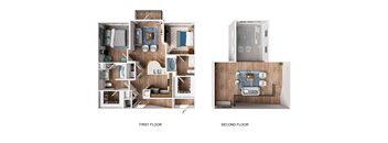 A diagram showing the layout of a two-story apartment.