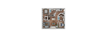 A top-down view of a well-organized apartment layout.