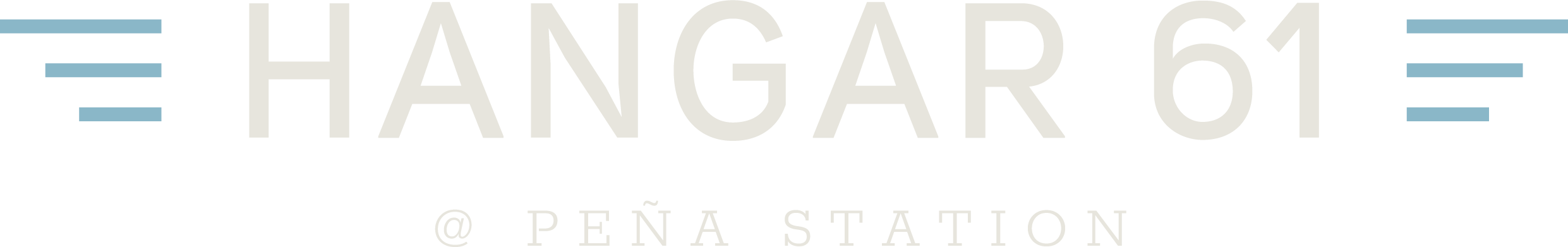 A black sign with white text that reads "HANGAR 61 @ PENA STATION".