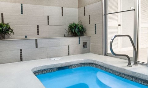 a swimming pool in the middle of a bathroom with a tub