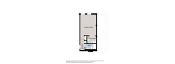 A floor plan of a living room, kitchen, and bathroom.