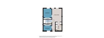 A floor plan of a room with a bedroom, living room, bathroom, and kitchen.