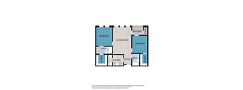 A floor plan of a house with two bedrooms, a living room, a kitchen, a bathroom, a balcony, and a store.